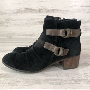 PAUL GREEN Newbury Black Suede Leather Buckle Stacked Heel Ankle Boots 8.5 US 11